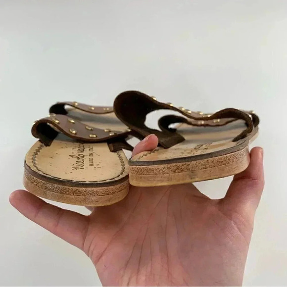 niccolo vacari womens sandals 10 brown Italian leather straps studded slides - Picture 6 of 12
